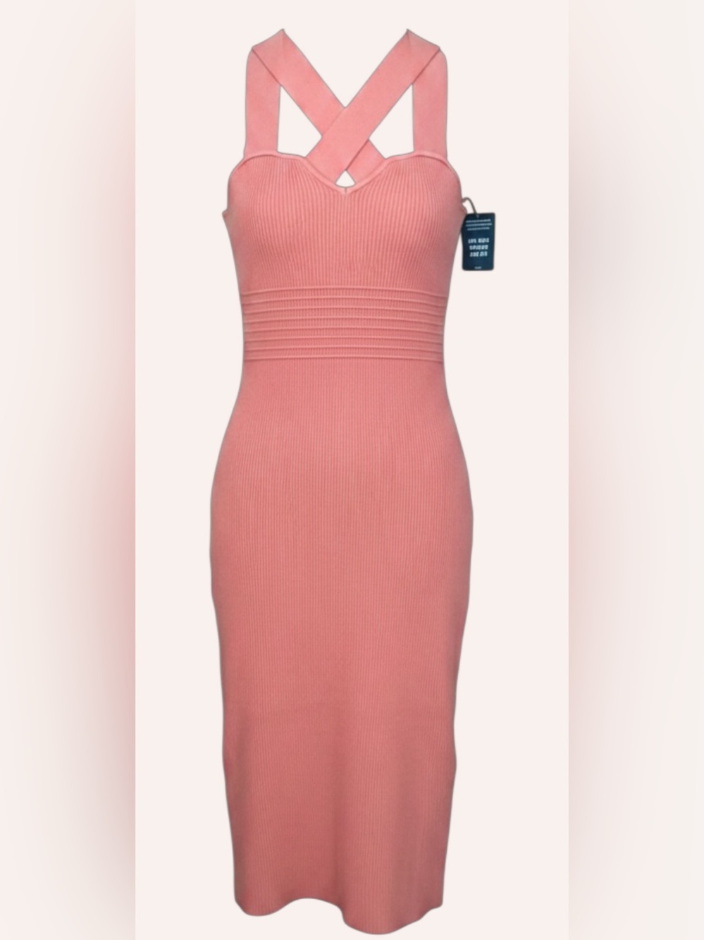 Express Dark Coral Ribbed Cross-Back Midi Body Contour Dress